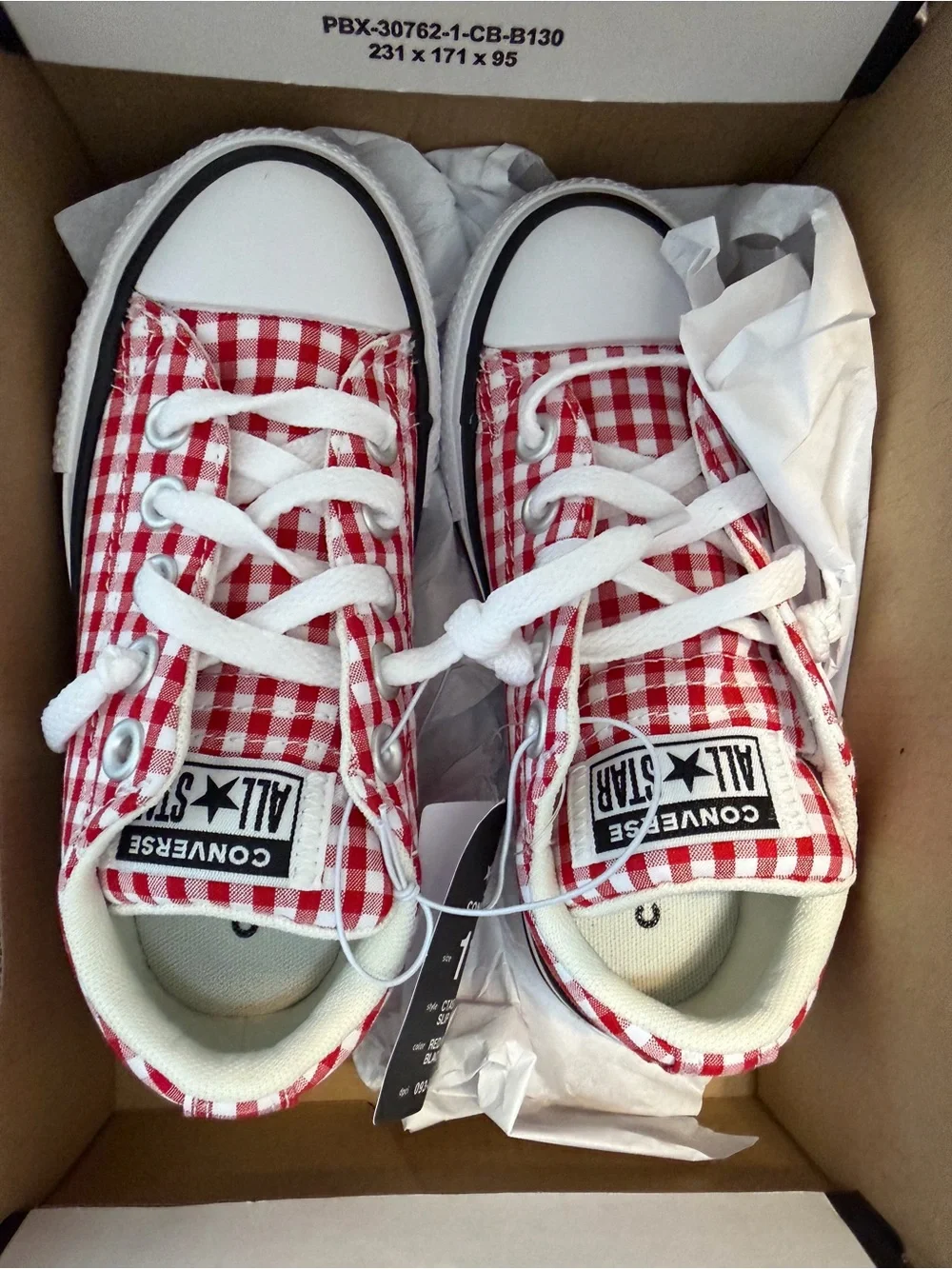 Converse Kids Red and White Gingham Low Top Sneakers